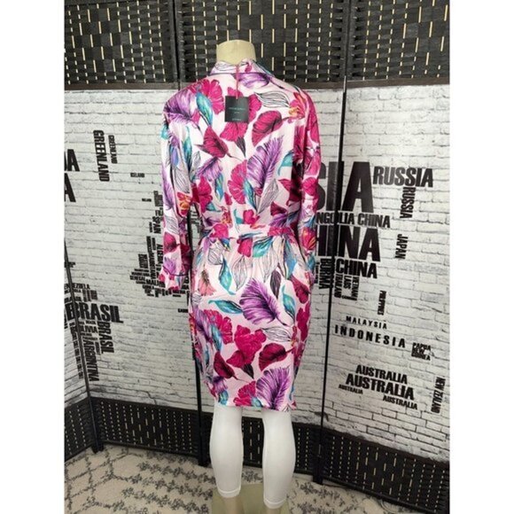Cynthia Rowley L Pink Satin Floral Pockets Tie Front Spa Robe - Picture 2 of 6